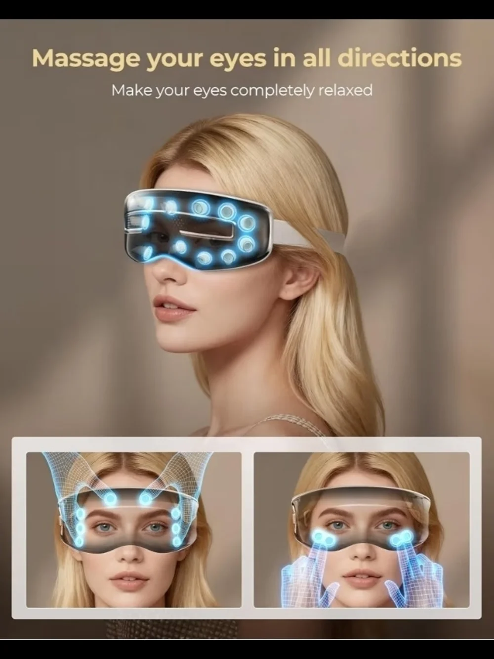 Heated & Cooling Eye Massager Mask Soft Silicone Dark Circles Relief